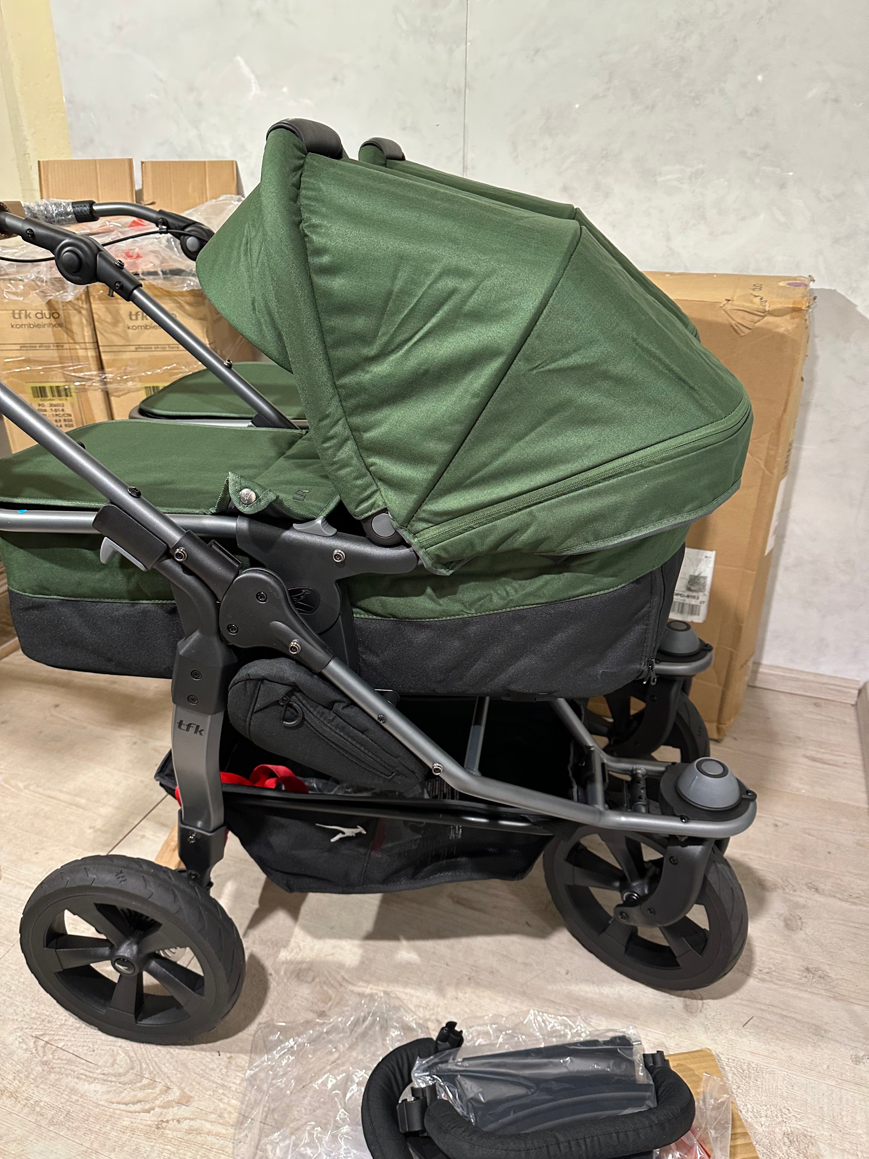 Tfk Duo Zwillingswagen Geschwisterwagen Olive Kombikinderwagen
