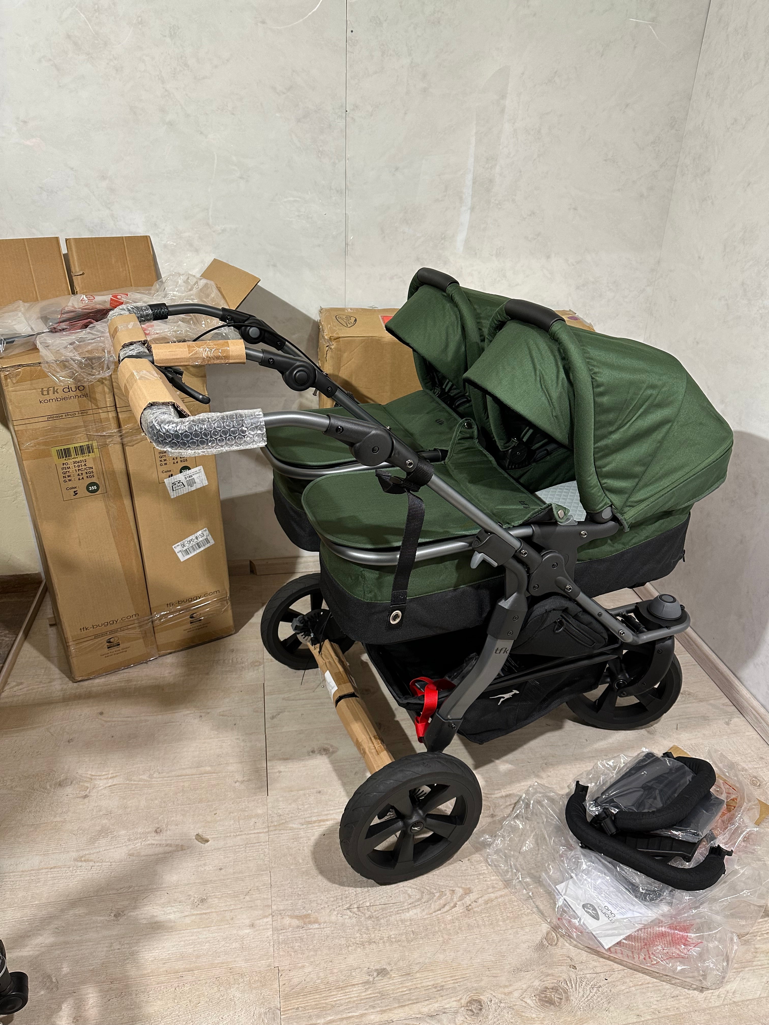Tfk Duo Zwillingswagen Geschwisterwagen Olive Kombikinderwagen