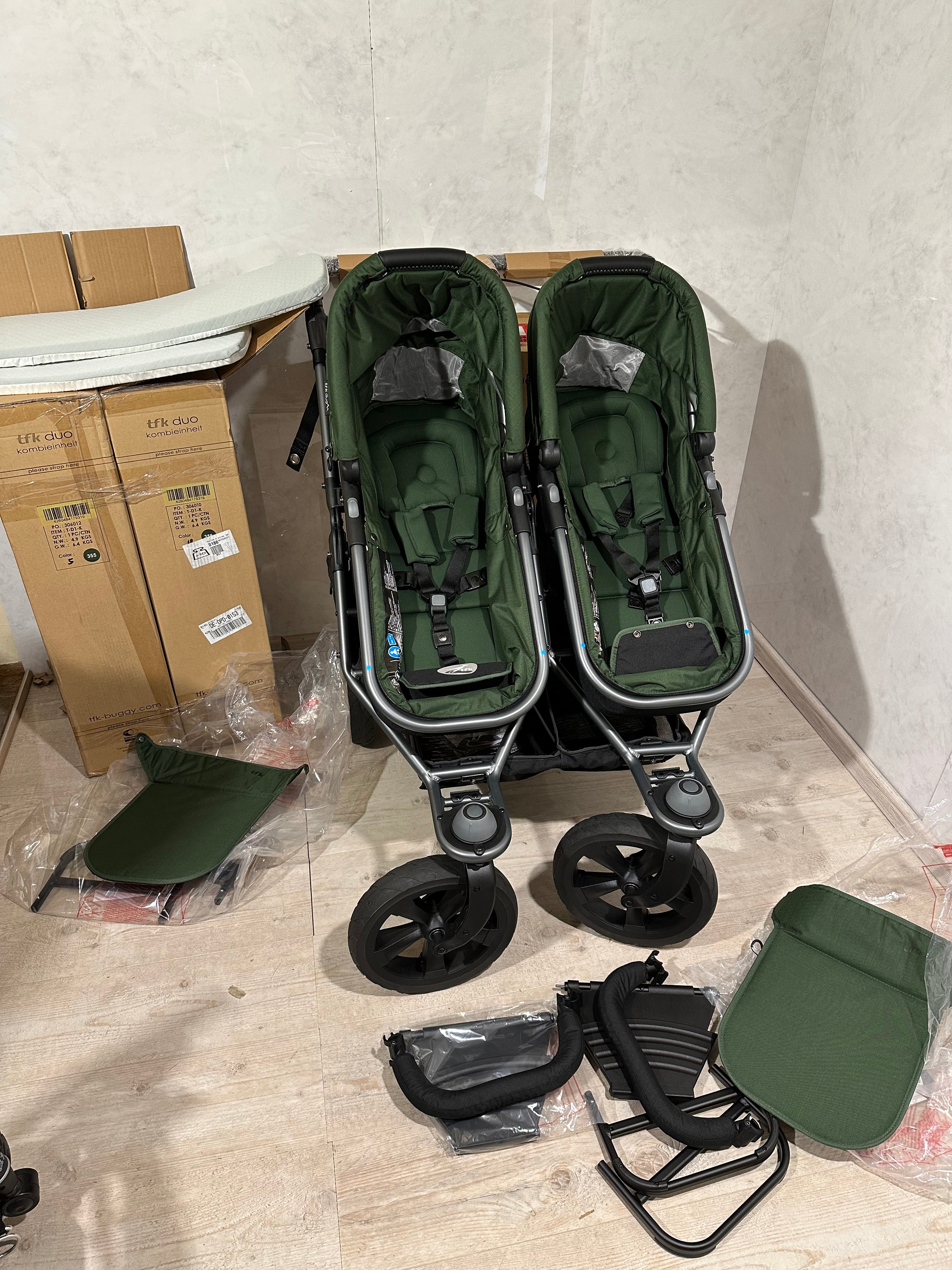 Tfk Duo Zwillingswagen Geschwisterwagen Olive Kombikinderwagen