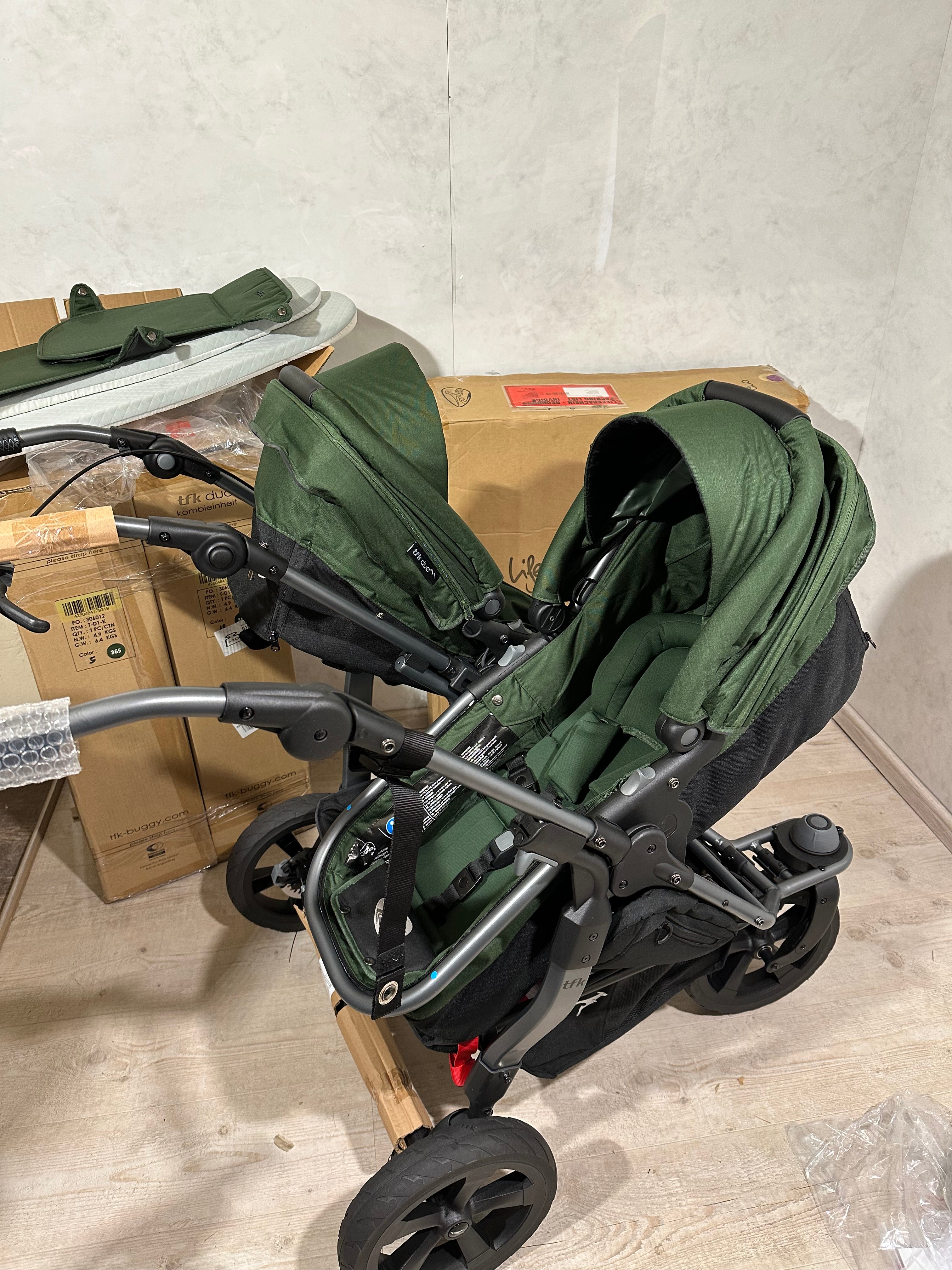 Tfk Duo Zwillingswagen Geschwisterwagen Olive Kombikinderwagen
