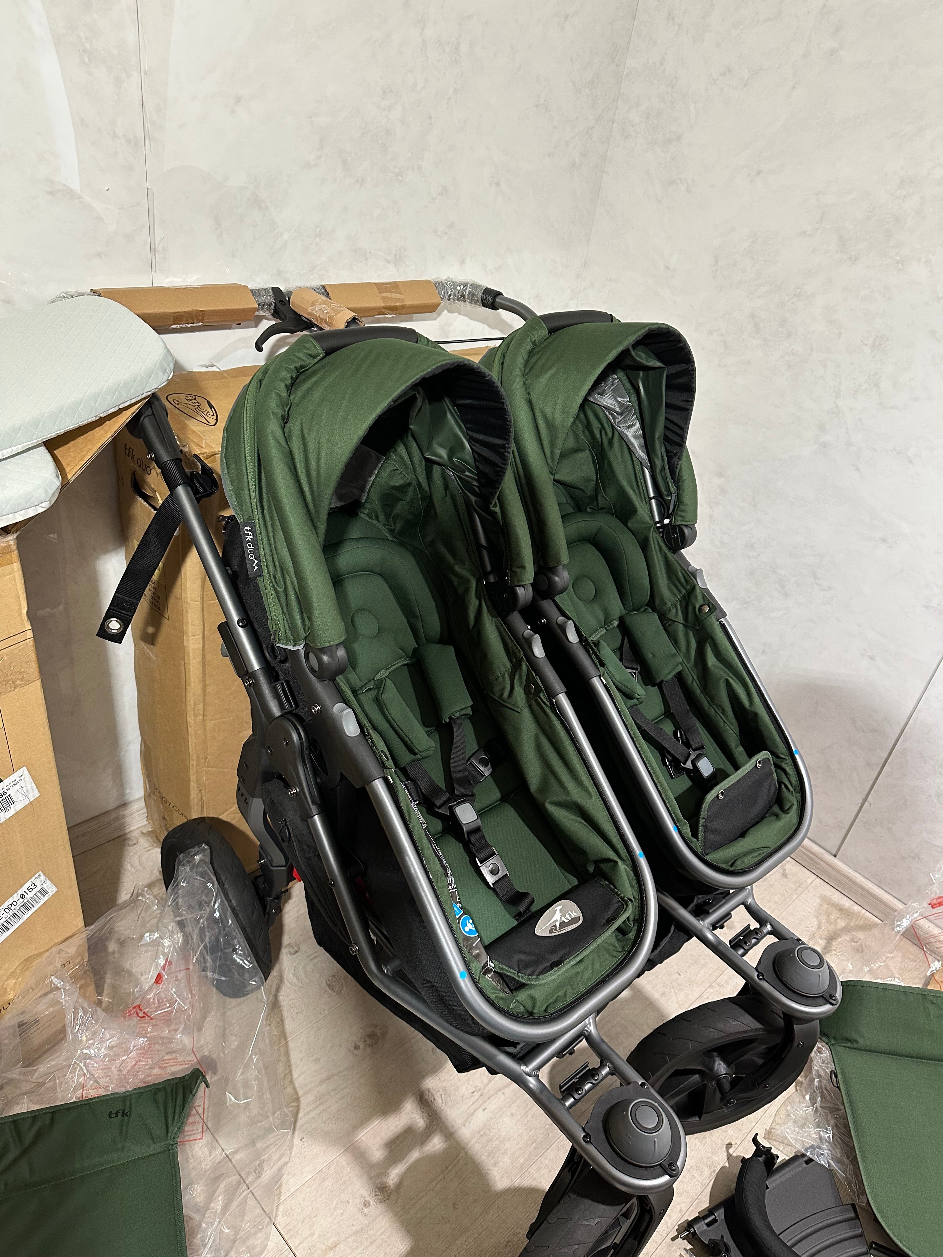 Tfk Duo Zwillingswagen Geschwisterwagen Olive Kombikinderwagen