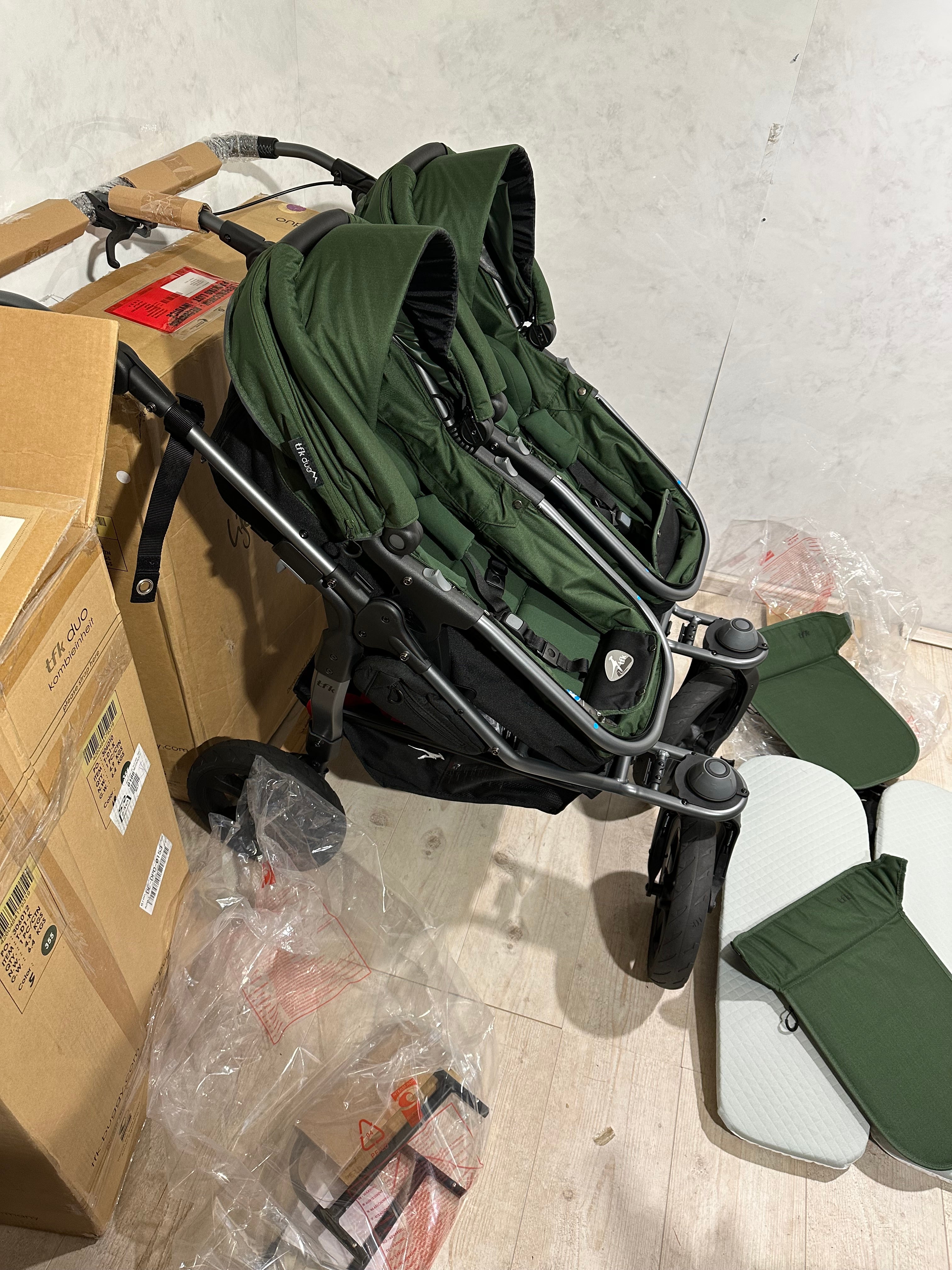 Tfk Duo Zwillingswagen Geschwisterwagen Olive Kombikinderwagen