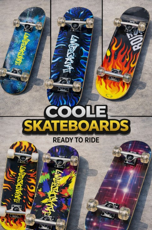 Skateboard UNIBEST 80 x 20 cm – Holzboard für Kinder mit 6 coolen Designs
