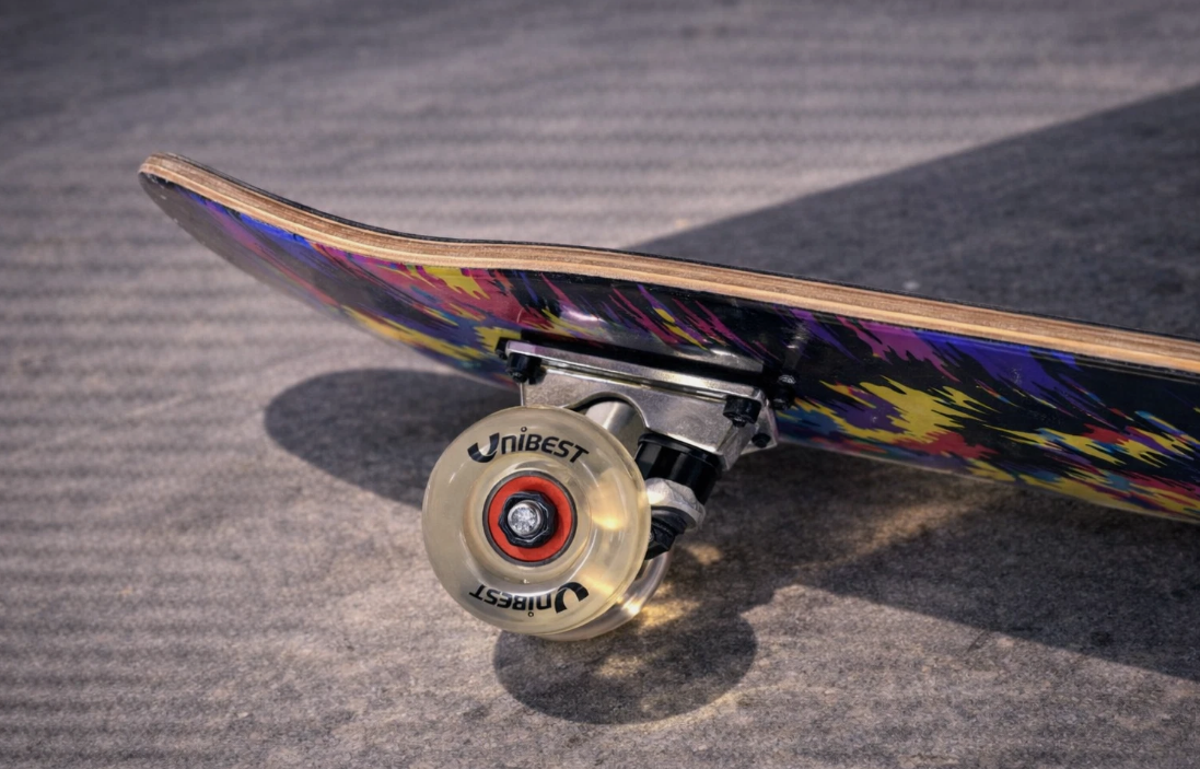 Skateboard UNIBEST 80 x 20 cm – Holzboard für Kinder mit 6 coolen Designs