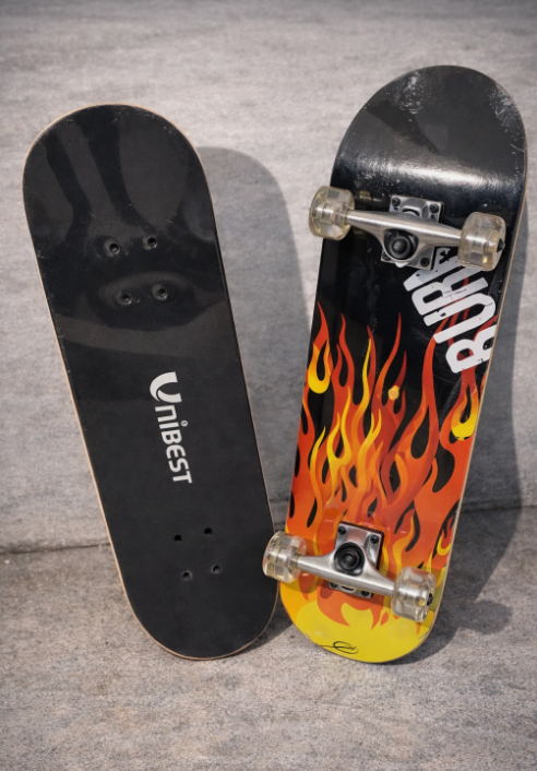 Skateboard UNIBEST 80 x 20 cm – Holzboard für Kinder mit 6 coolen Designs